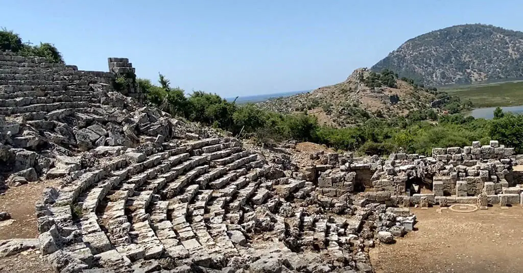 The remains of an amphitheater in the ancient city of Kaunos