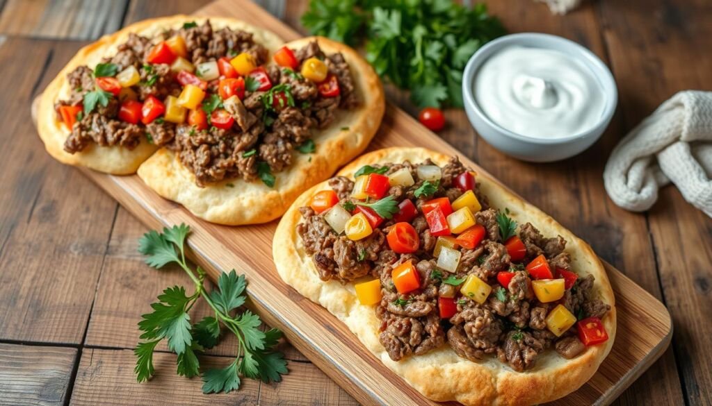 Turkish pide bread with toppings