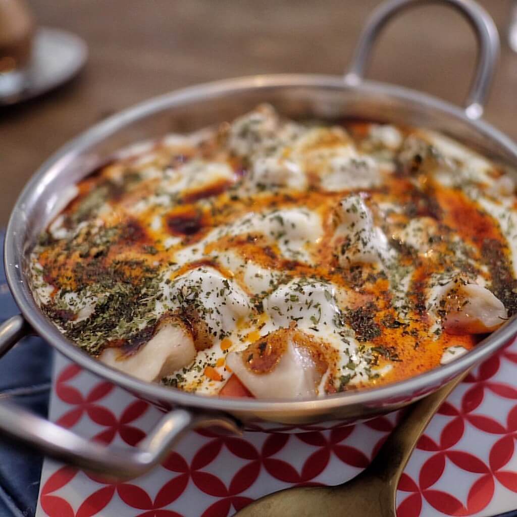 Turkish manti with spices